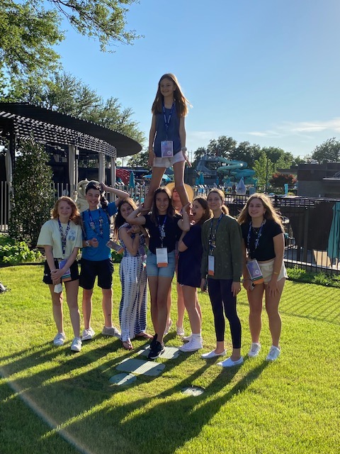 Mariner BPA served as part of the cheer team during the 2022 BPA National Day of Service/Walk for Special Olympics. Gathered are (l-r) Rylie Cathcart, Caleb Marcus, Audrey Hershelman, Gabby Hamstead, Bridgett Cole, Chloe DeForrest and Regan Best. Alivia Longo is in back and Natalie Longo is lifted into the air. SUBMITTED PHOTO